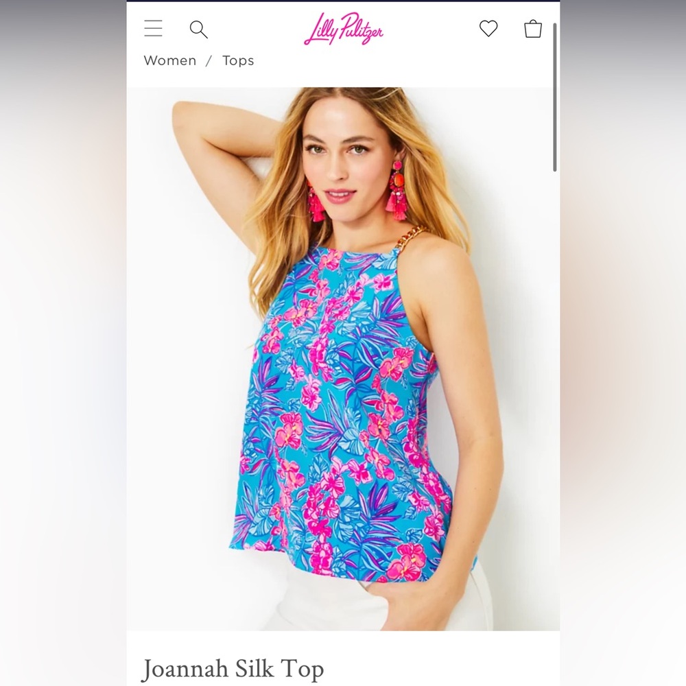 Lilly Pulitzer Joannah Silk Top in Cumulus Blue Orchid Oasis